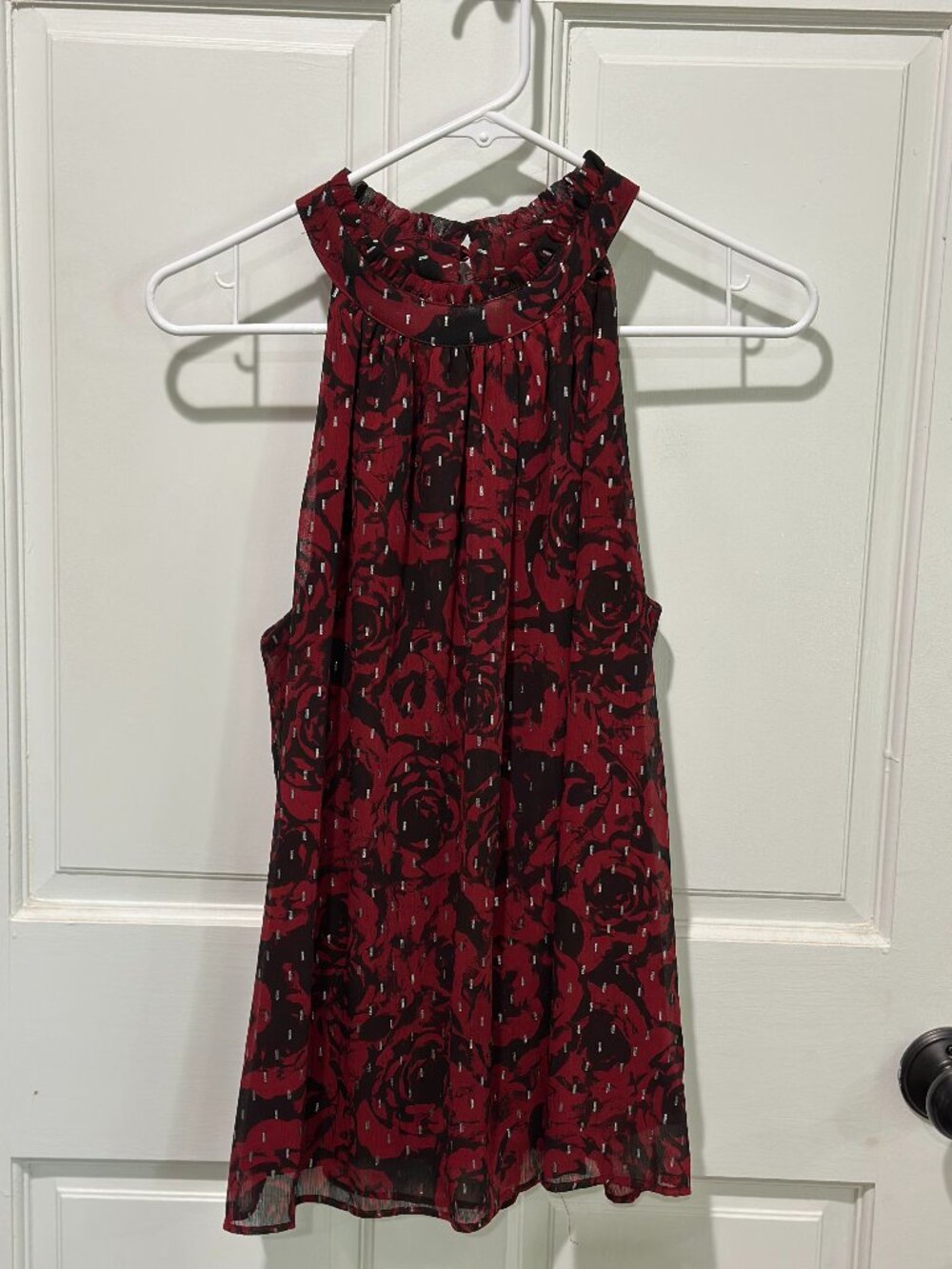 Women's Sleeveless Floral Halter Blouse – Burgundy & Black